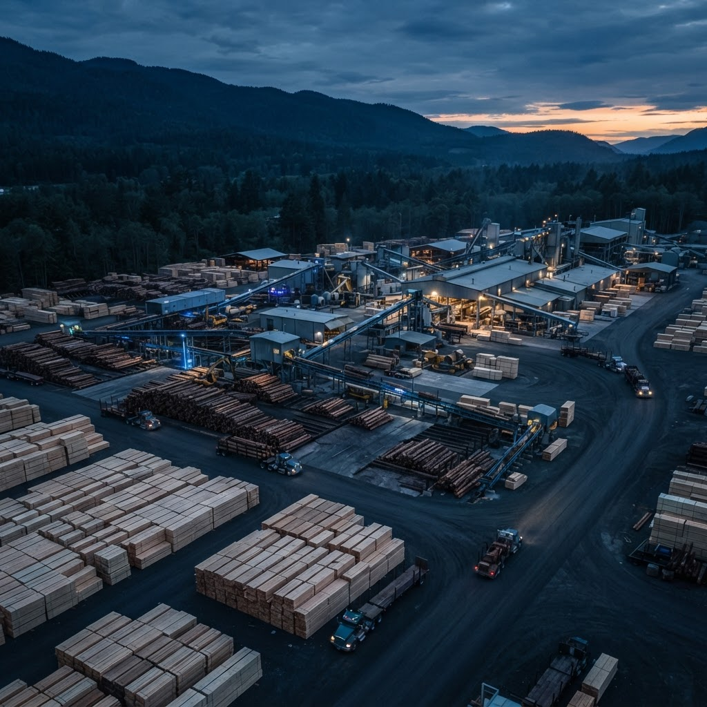 Lumber yard supplied through the WoodFlow field operations platform